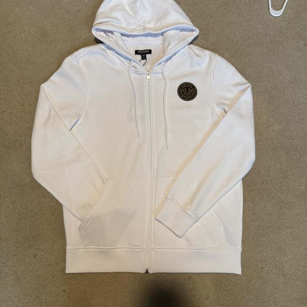 True Religion True College Zip Hoodie Size L Optic White